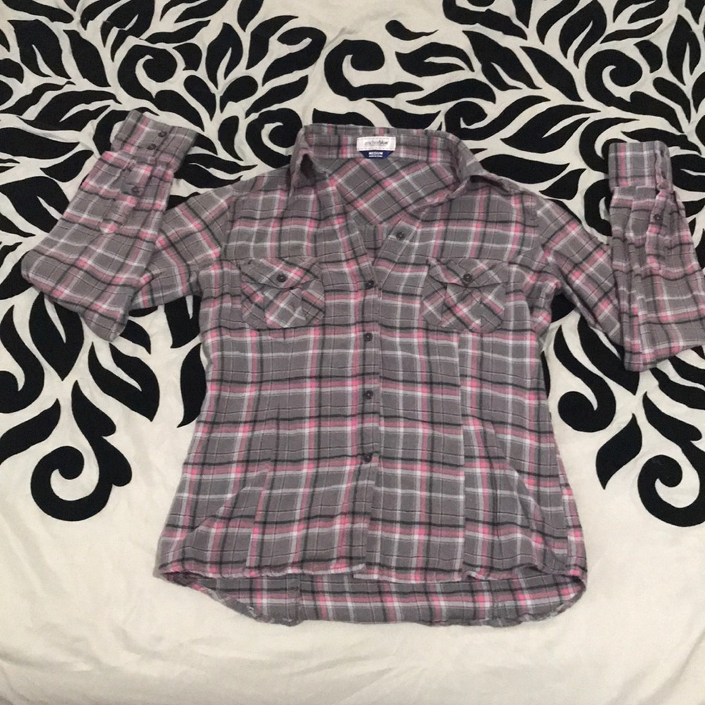 Anchor blue pink/gray button up plaid shirt